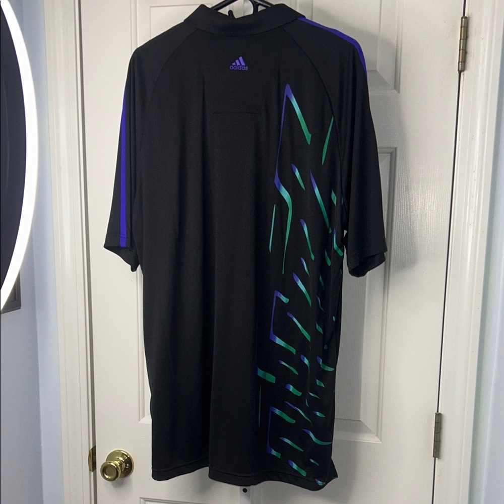 Adidas Black Polo with Black and Blue Design New With Tag Size XL - Picture 5 of 6